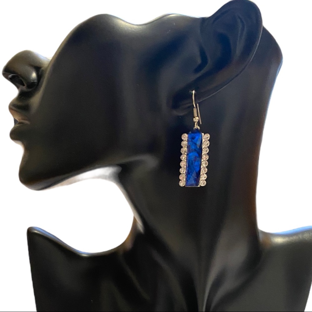 Silver Blue/White Cubic Zirconia Dangling Earrings